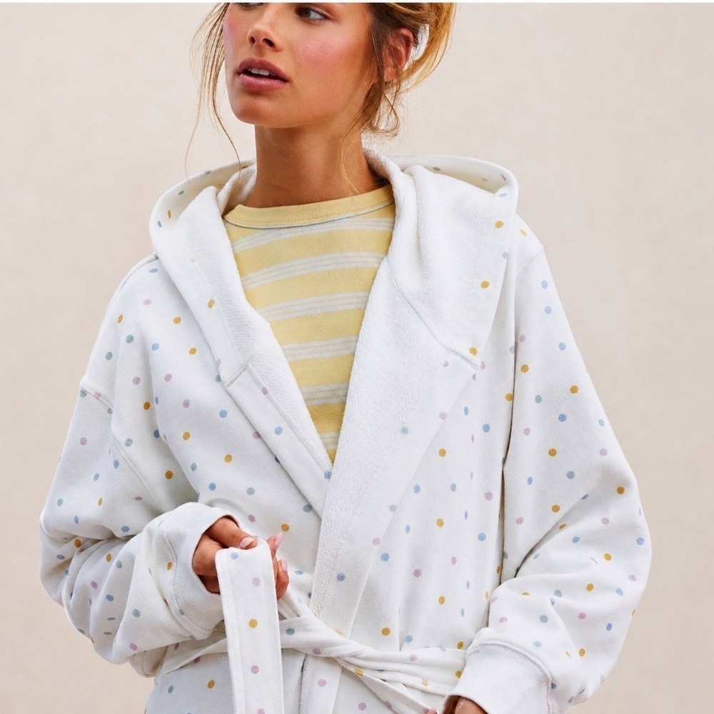 Parke Funfetti Hooded Robe Womens L/XL White Polka Dot Birthday Limited Edition